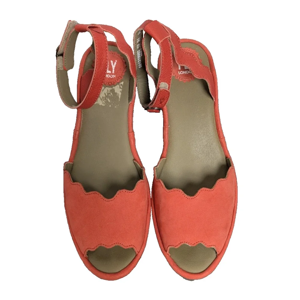 Fly London Lume Sandals Womens EU39 US8 Comfort Leather Coastal Wedge Orange - Picture 4 of 7